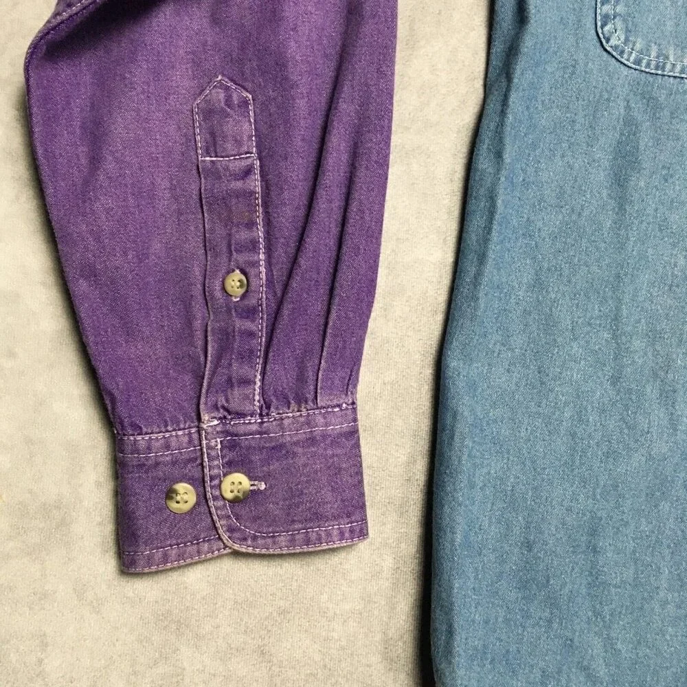 Vintage Nuovo County Seat Chambray Shirt size Medium Long Sleeve Purple Button - Picture 7 of 14